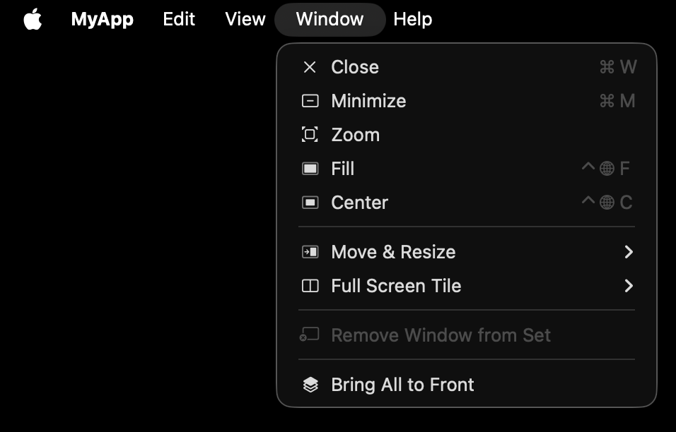 Single-window UIKit Mac app menu