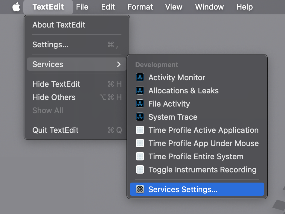 Getting to Service Settings… using more recent macOS versions