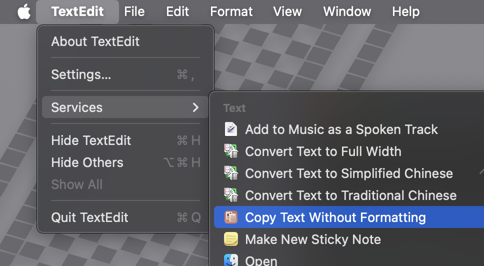 Example Services menu