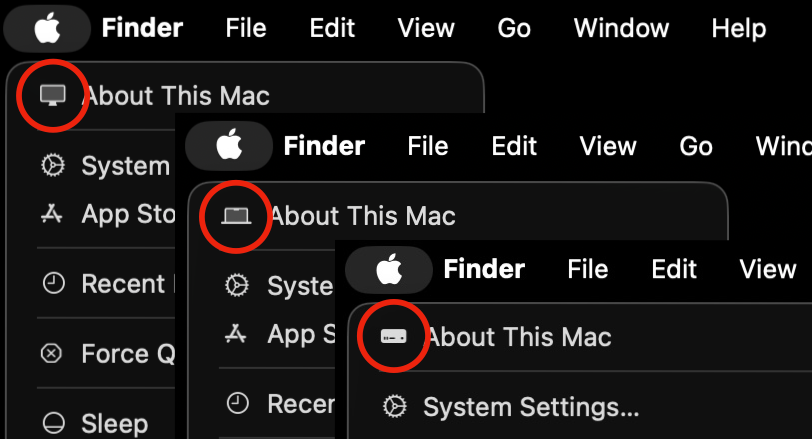 Different icons are shown in About This Mac, depending on the hardware in use