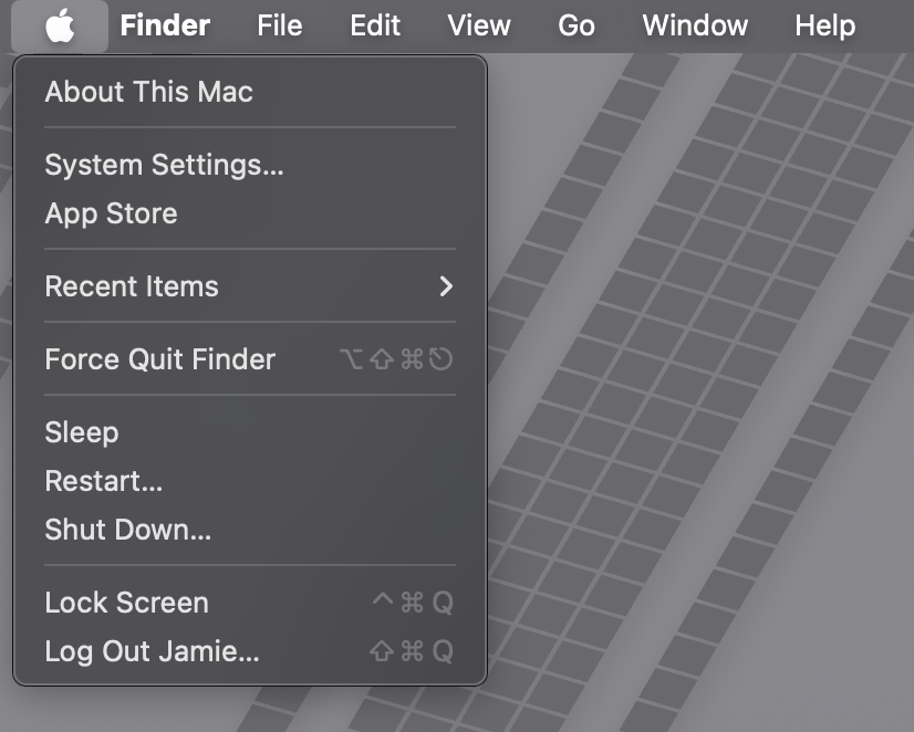 A typical Apple Menu in the Apple menu bar in macOS Sequoia