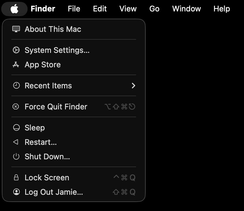 The Apple Menu in macOS 26 (Tahoe) Beta 2