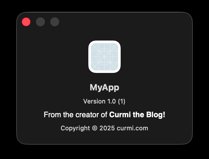 About window with Copyright text and Credits