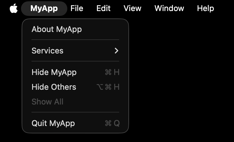 App menu on Mac