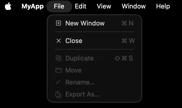 File menu on Mac
