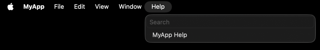 Help menu on Mac