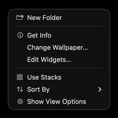 A context menu in macOS 26, with icons