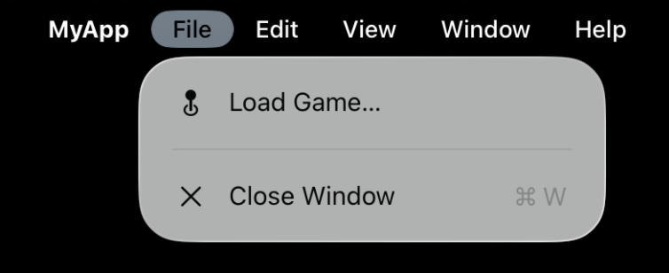 A Load Game menu item added to the File menu