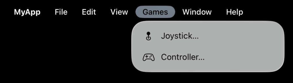 Games menu added to our menu bar