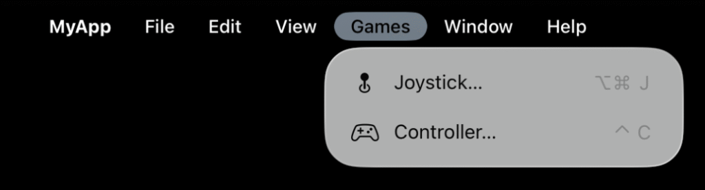 Menu items now with keyboard shortcuts