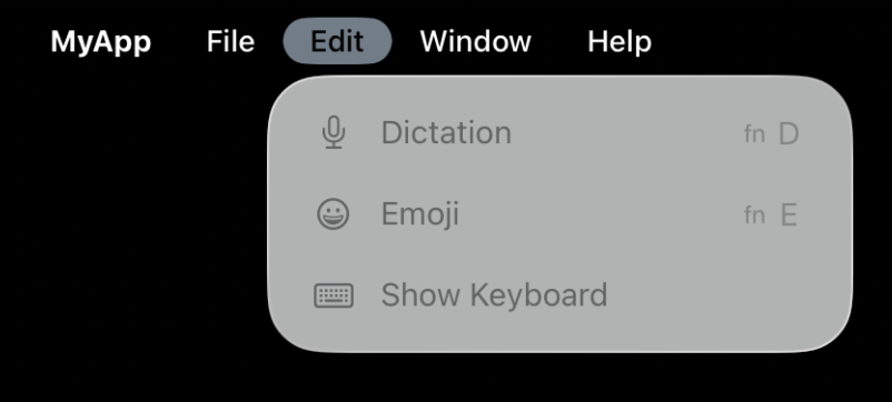 Undo/Redo and standard edit menu items removed from the Edit menu, and View removed completely