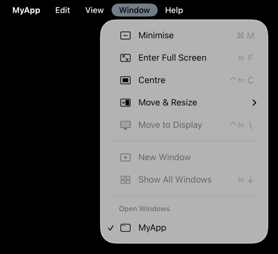 A single-window app with File menu removed