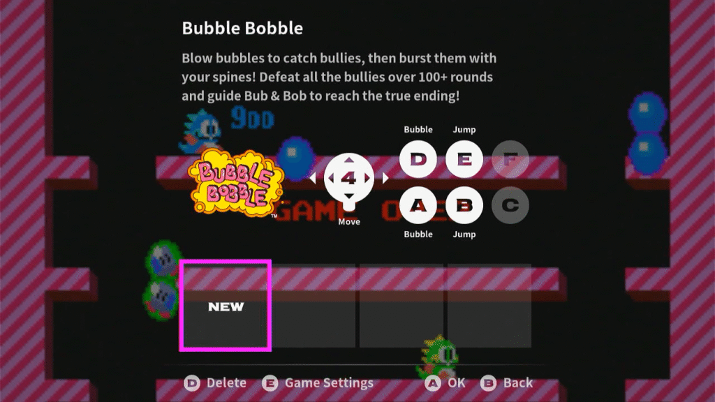 Instruction on-screen for Bubble Bobble